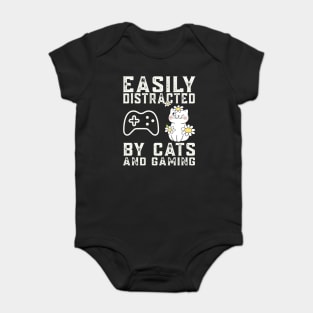Easily distracted by cats and gaming - Cat and Gaming Baby Bodysuit